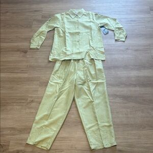 Vintage Maggie Sweet Light Green Button-Up Shirt and Pants Set